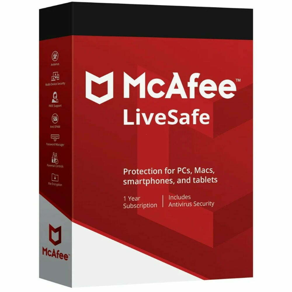 McAfee LiveSafe License Key Unlimited Devices 1 Year Subscription